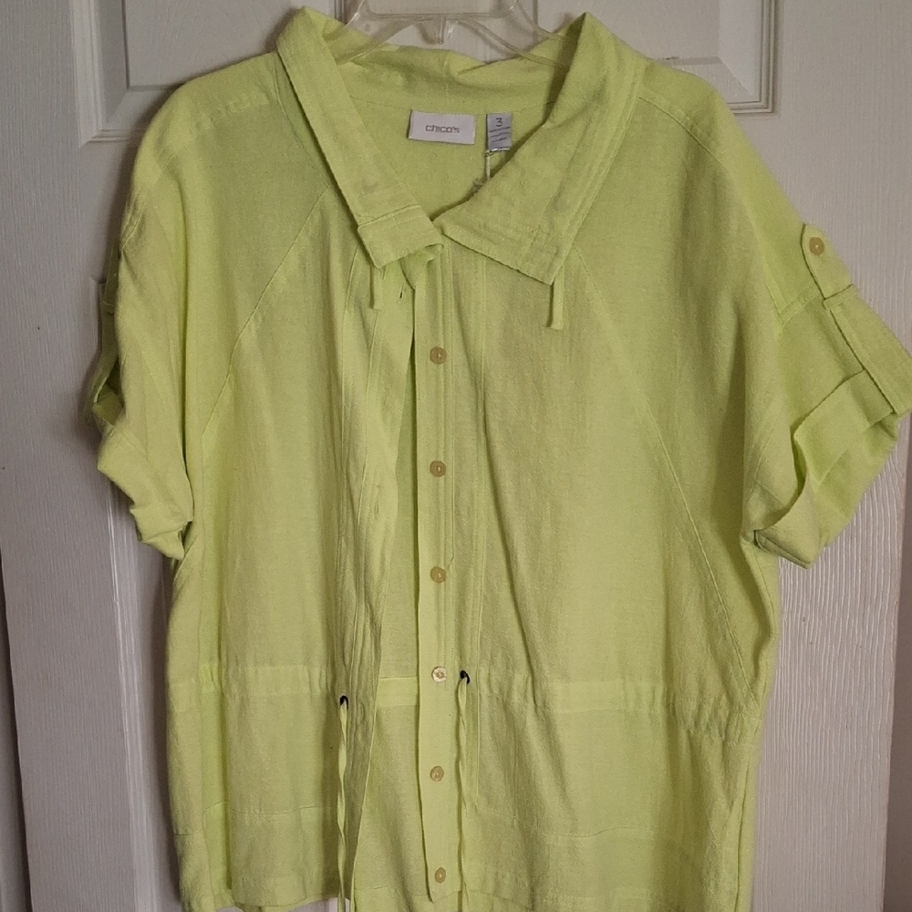 Citron Button-Up Shirt in soft lime color 100% cotton